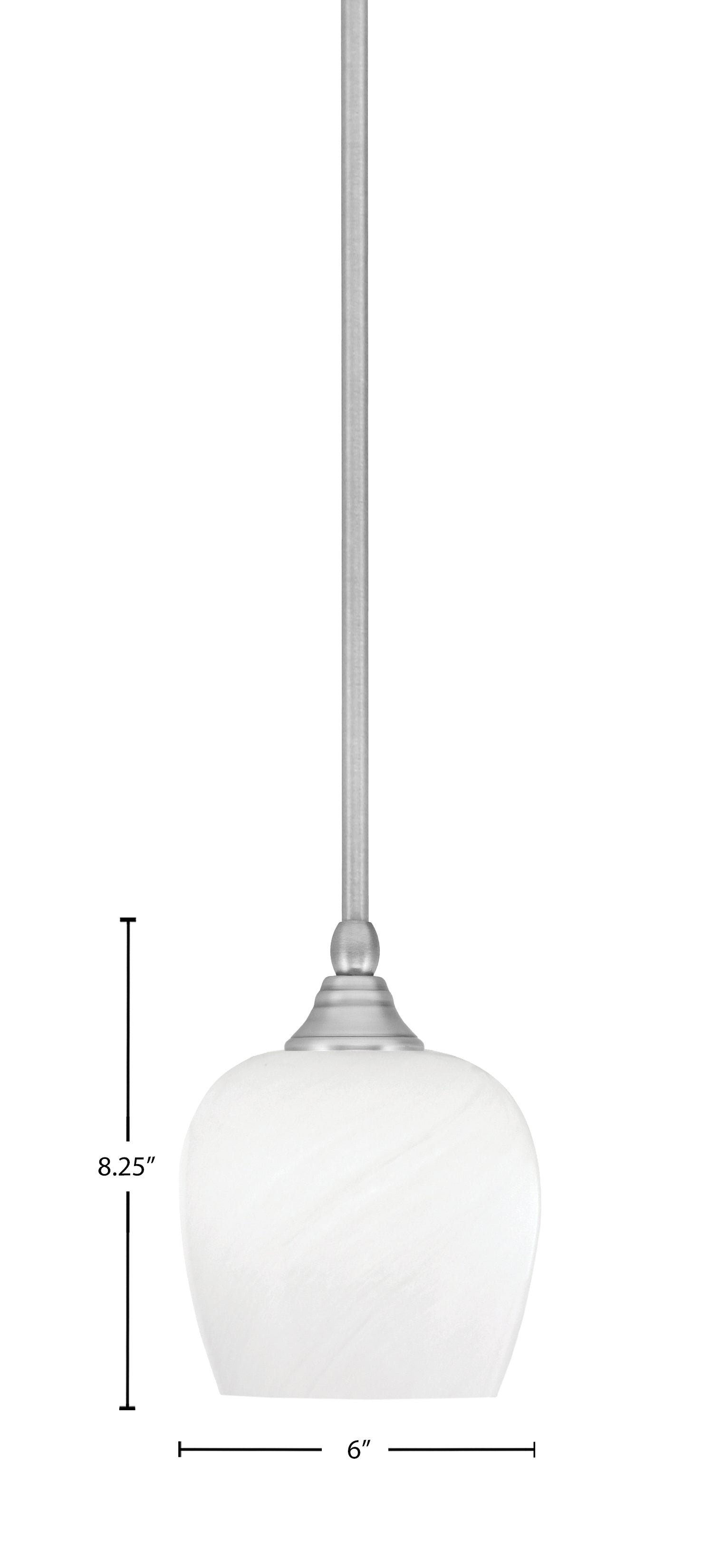 Stem One Light Mini Pendant in Brushed Nickel with 6" White Marble Shade