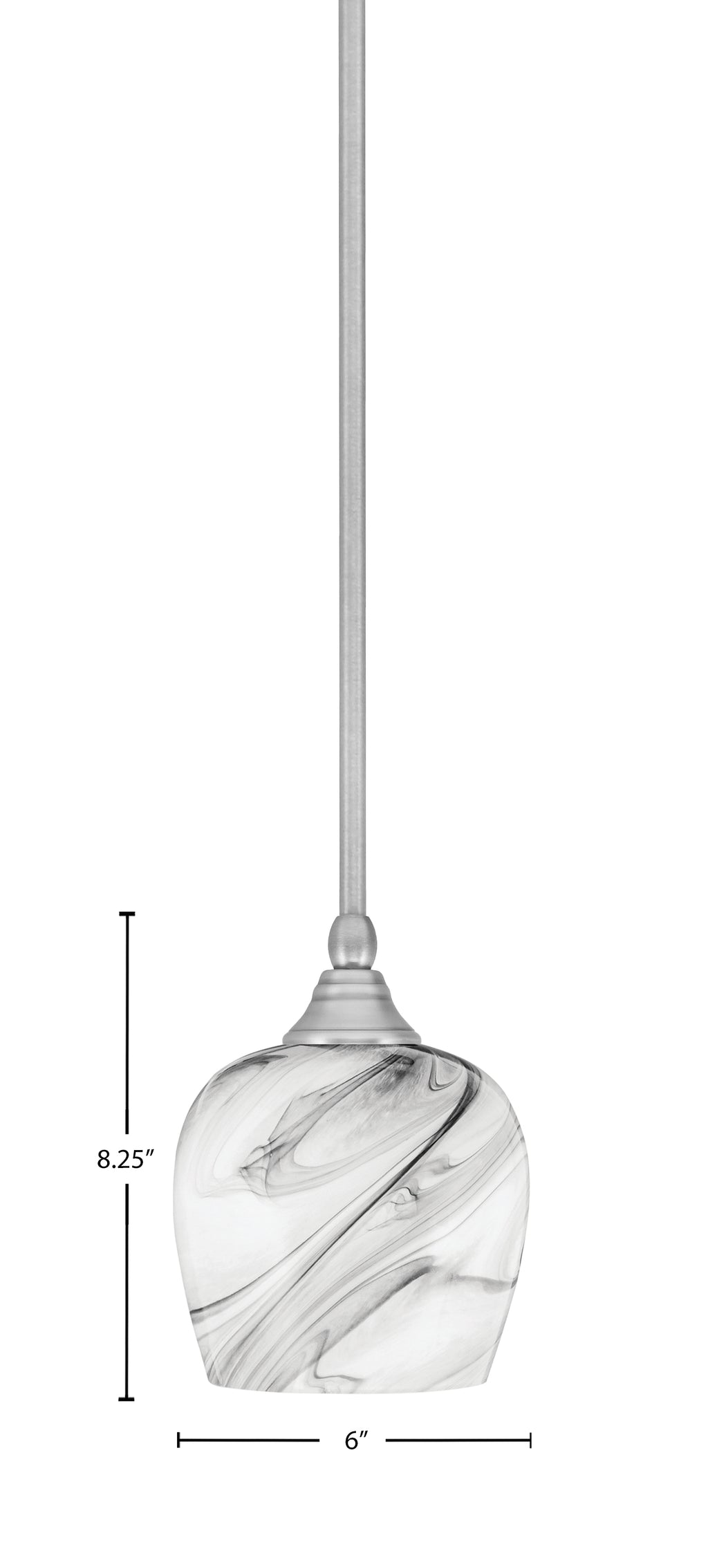 Stem One Light Mini Pendant in Brushed Nickel with 6" Onyx Swirl Shade