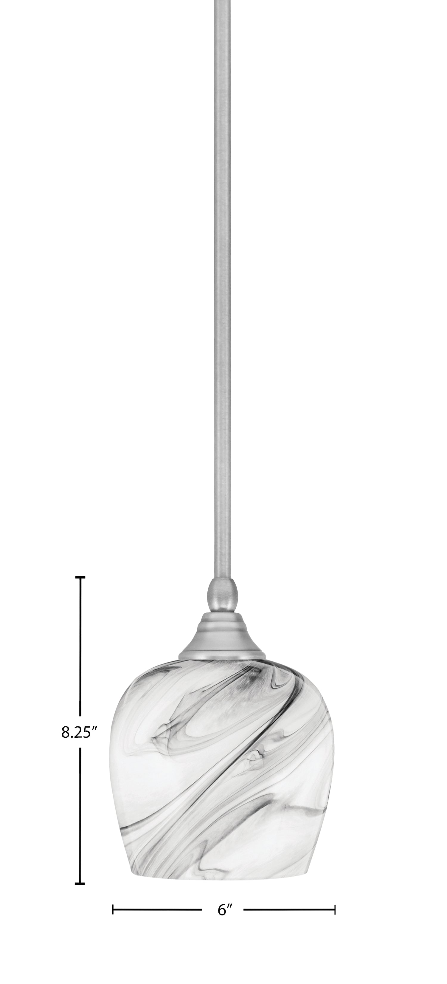 Stem One Light Mini Pendant in Brushed Nickel with 6" Onyx Swirl Shade