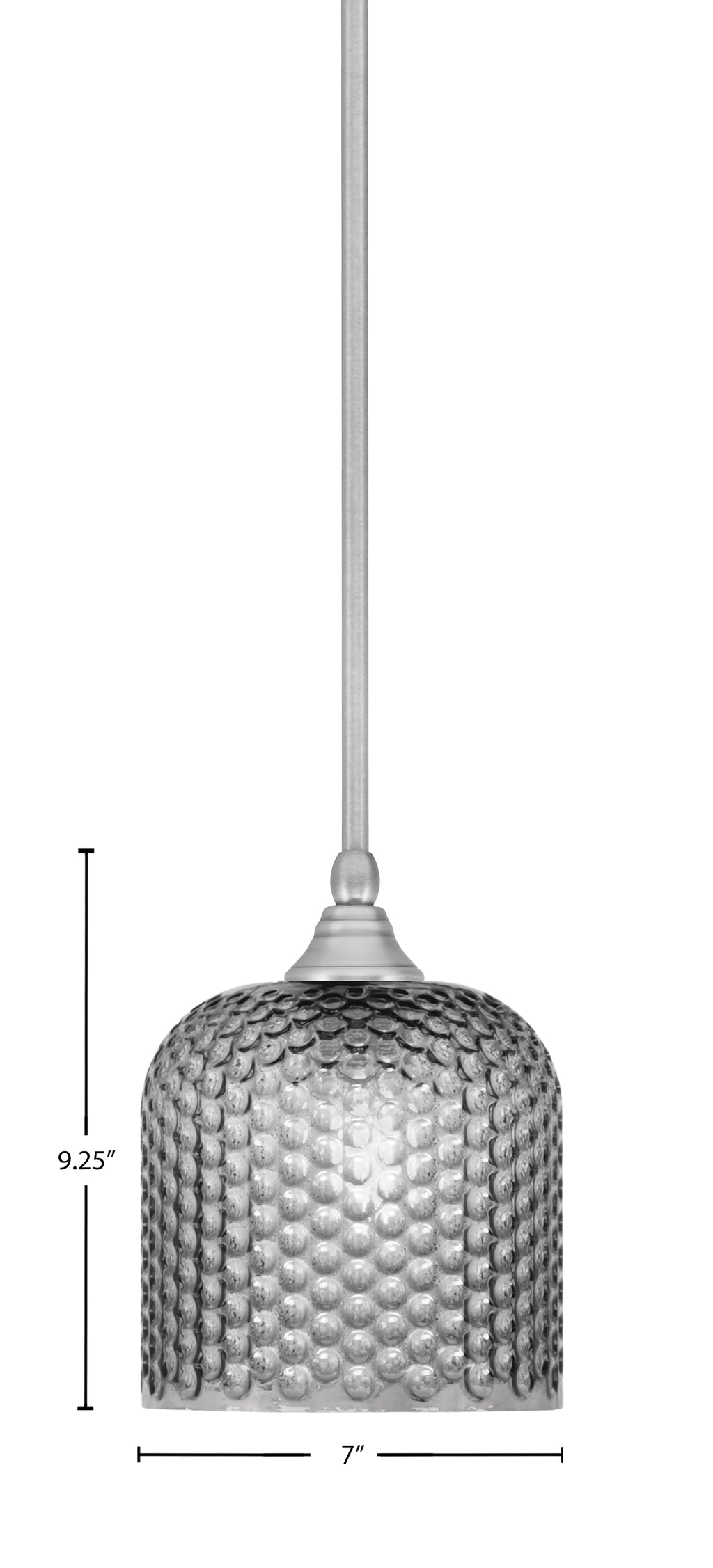 Stem One Light Mini Pendant in Brushed Nickel with 7" Smoke Textured Shade