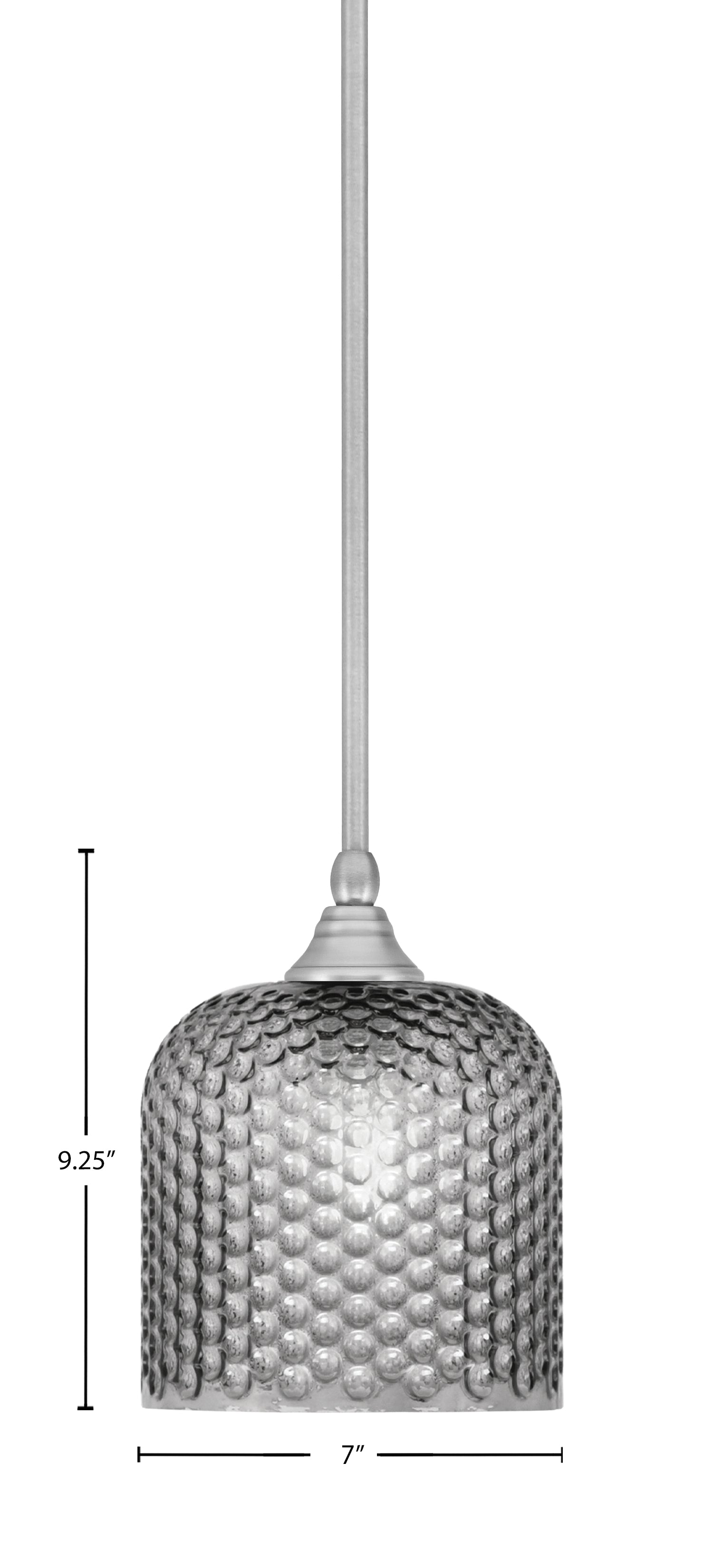 Stem One Light Mini Pendant in Brushed Nickel with 7" Smoke Textured Shade