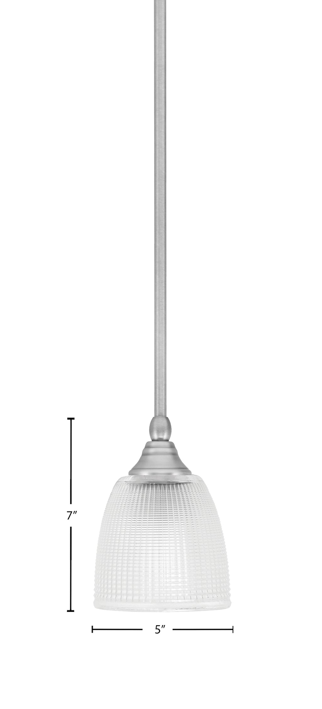 Stem One Light Mini Pendant in Brushed Nickel with 5" Clear Ribbed Shade