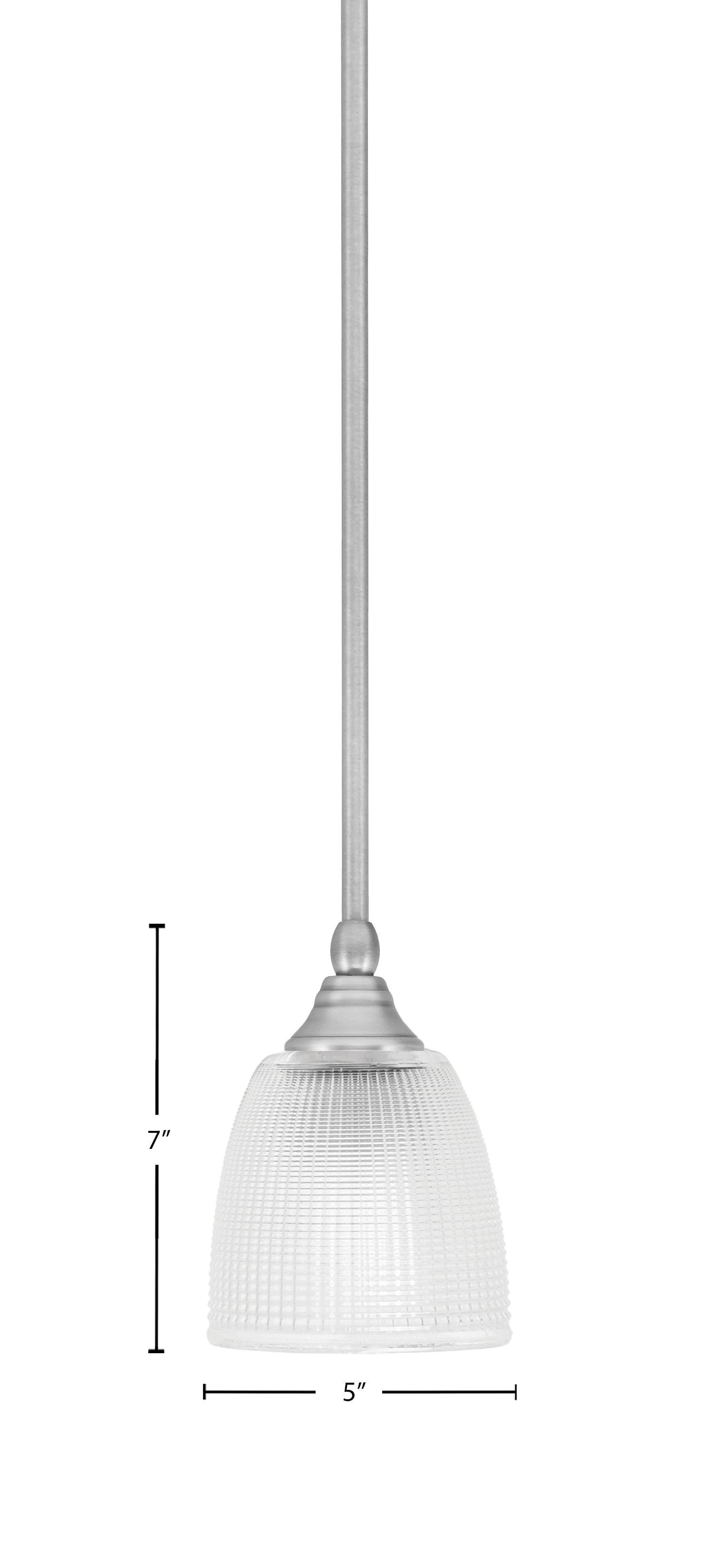 Stem One Light Mini Pendant in Brushed Nickel with 5" Clear Ribbed Shade