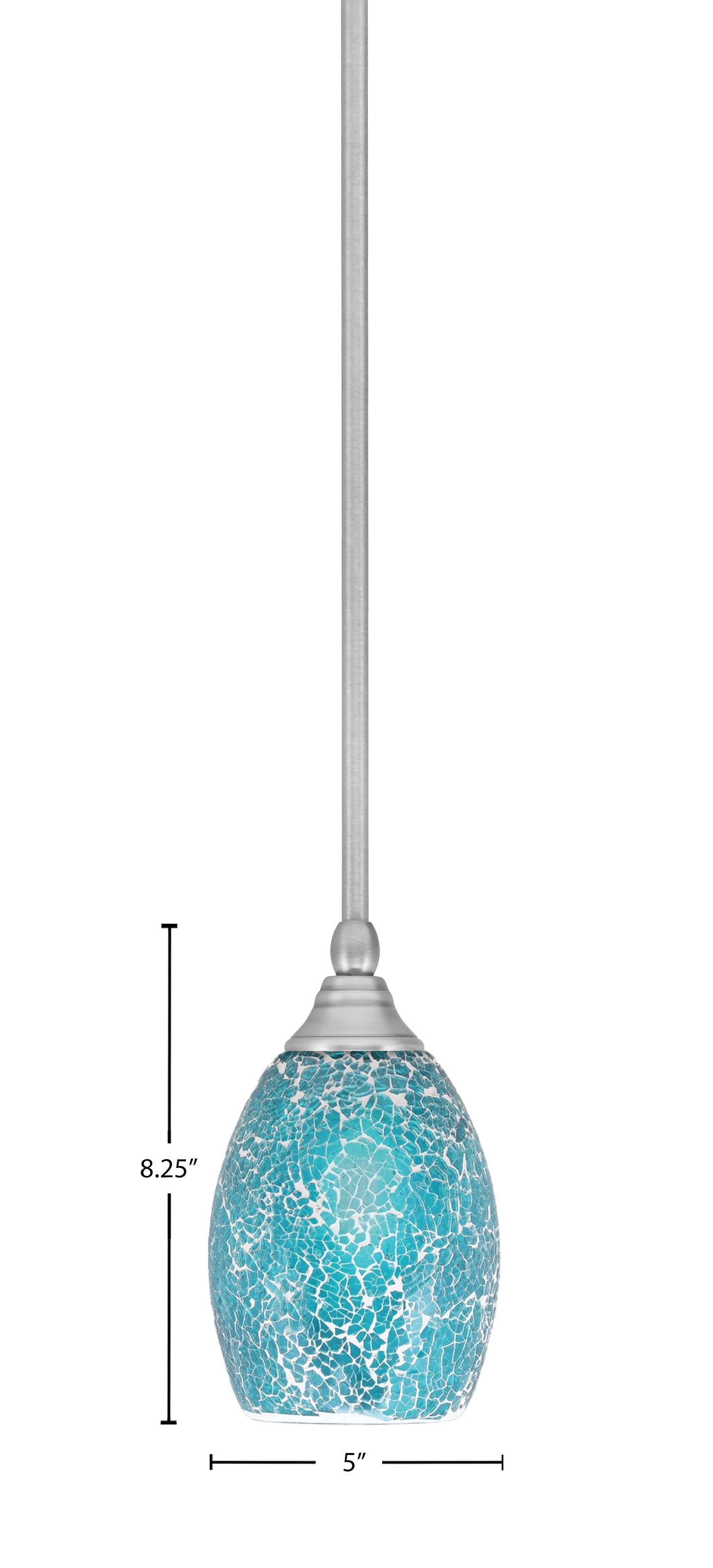 Stem One Light Mini Pendant in Brushed Nickel with 5" Turquoise Fusion Shade