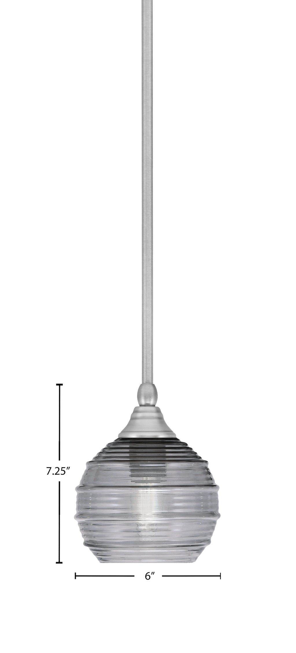 Stem One Light Mini Pendant in Brushed Nickel with 6" Smoke Ribbed Shade