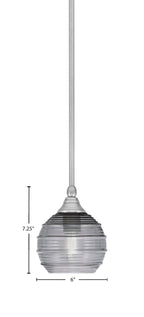 Stem One Light Mini Pendant in Brushed Nickel with 6" Smoke Ribbed Shade