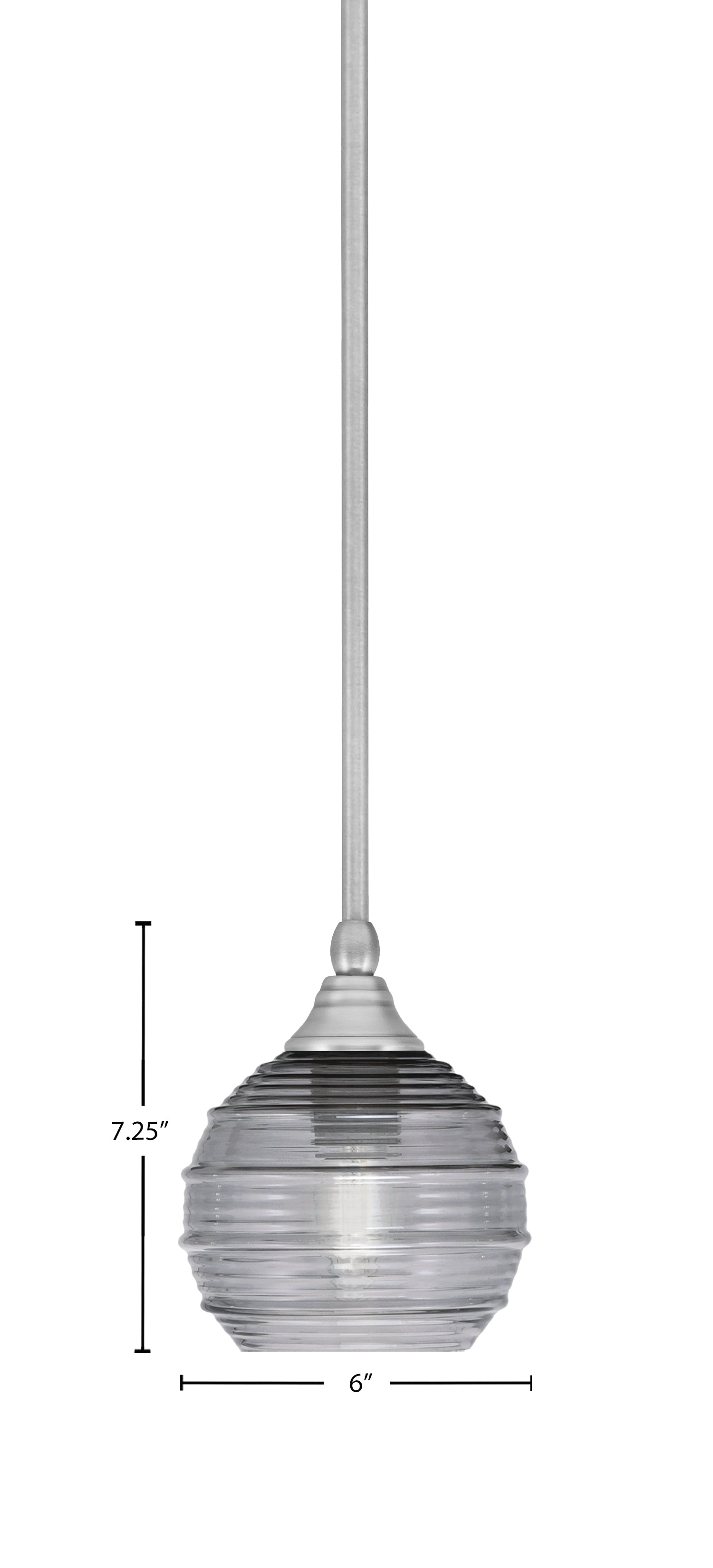 Stem One Light Mini Pendant in Brushed Nickel with 6" Smoke Ribbed Shade