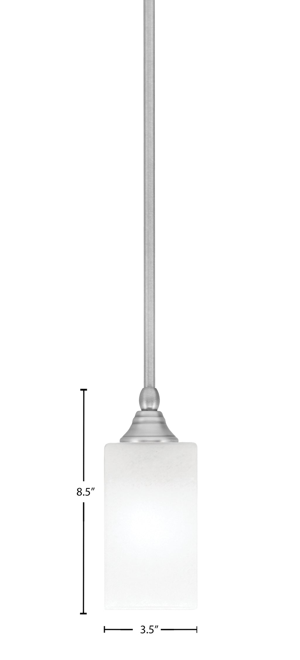 Stem One Light Mini Pendant in Brushed Nickel with 3.5" Square White Marble Shade