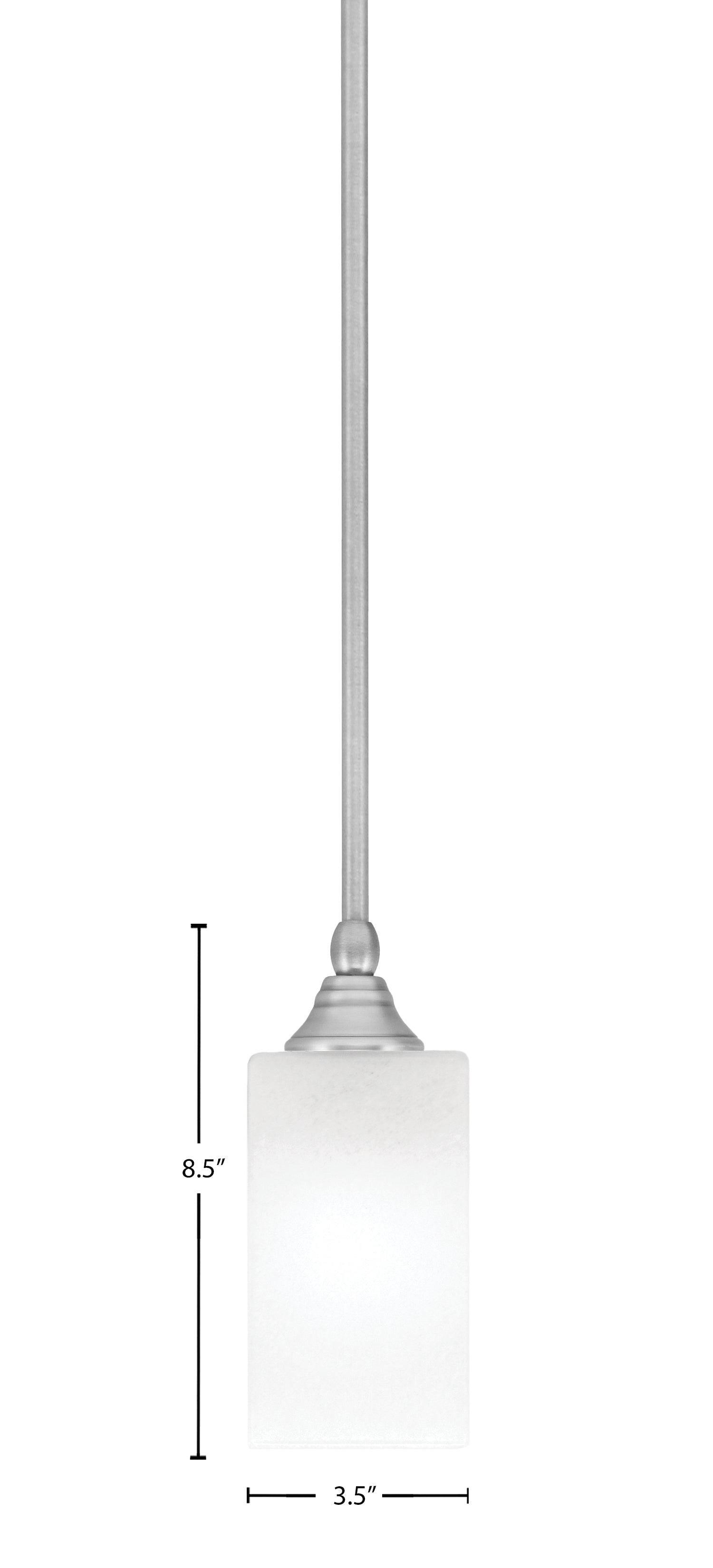 Stem One Light Mini Pendant in Brushed Nickel with 3.5" Square White Marble Shade