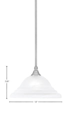 Any One Light Mini Pendant in Brushed Nickel with 12" White Alabaster Swirl Shade