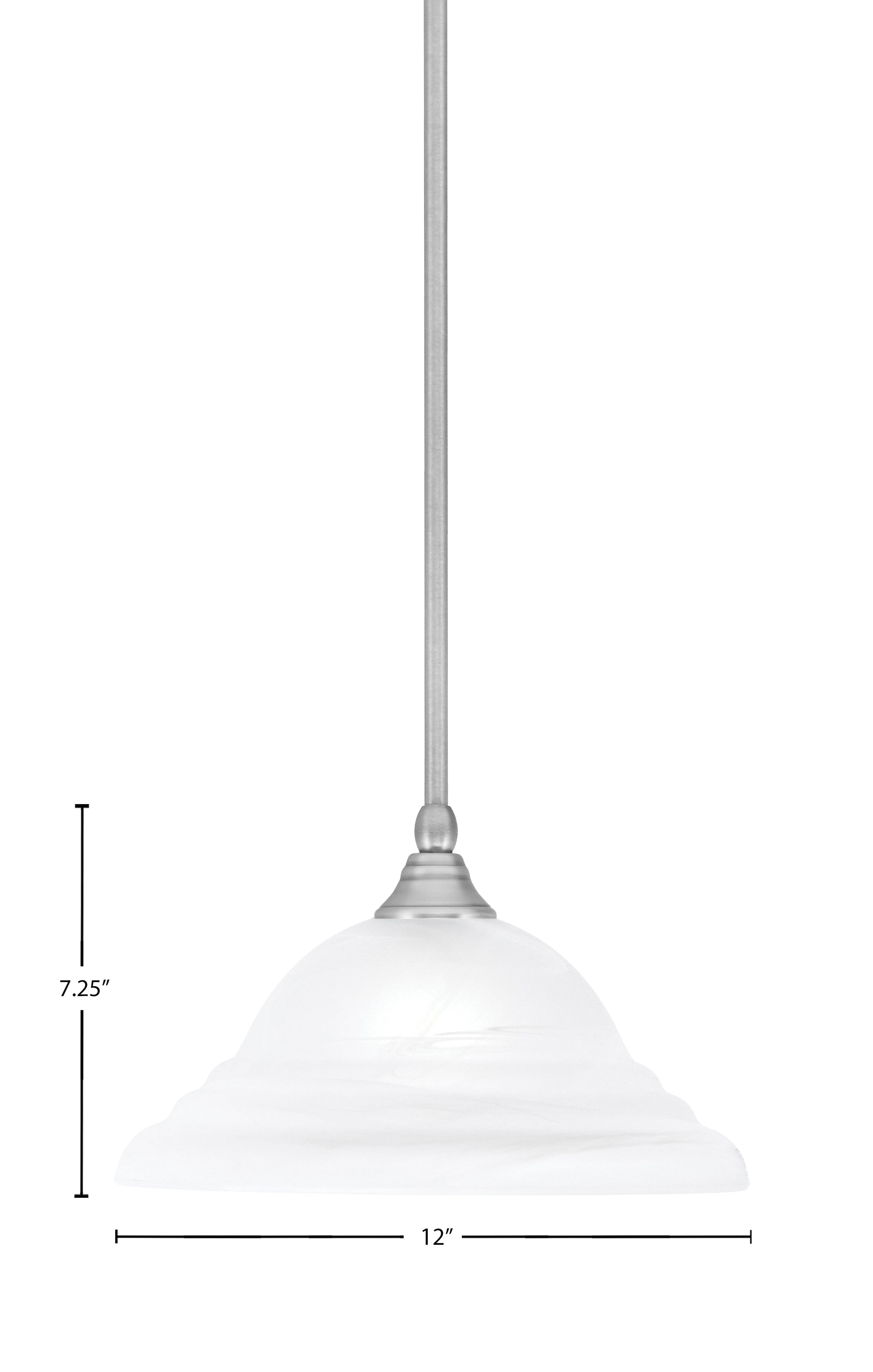 Any One Light Mini Pendant in Brushed Nickel with 12" White Alabaster Swirl Shade