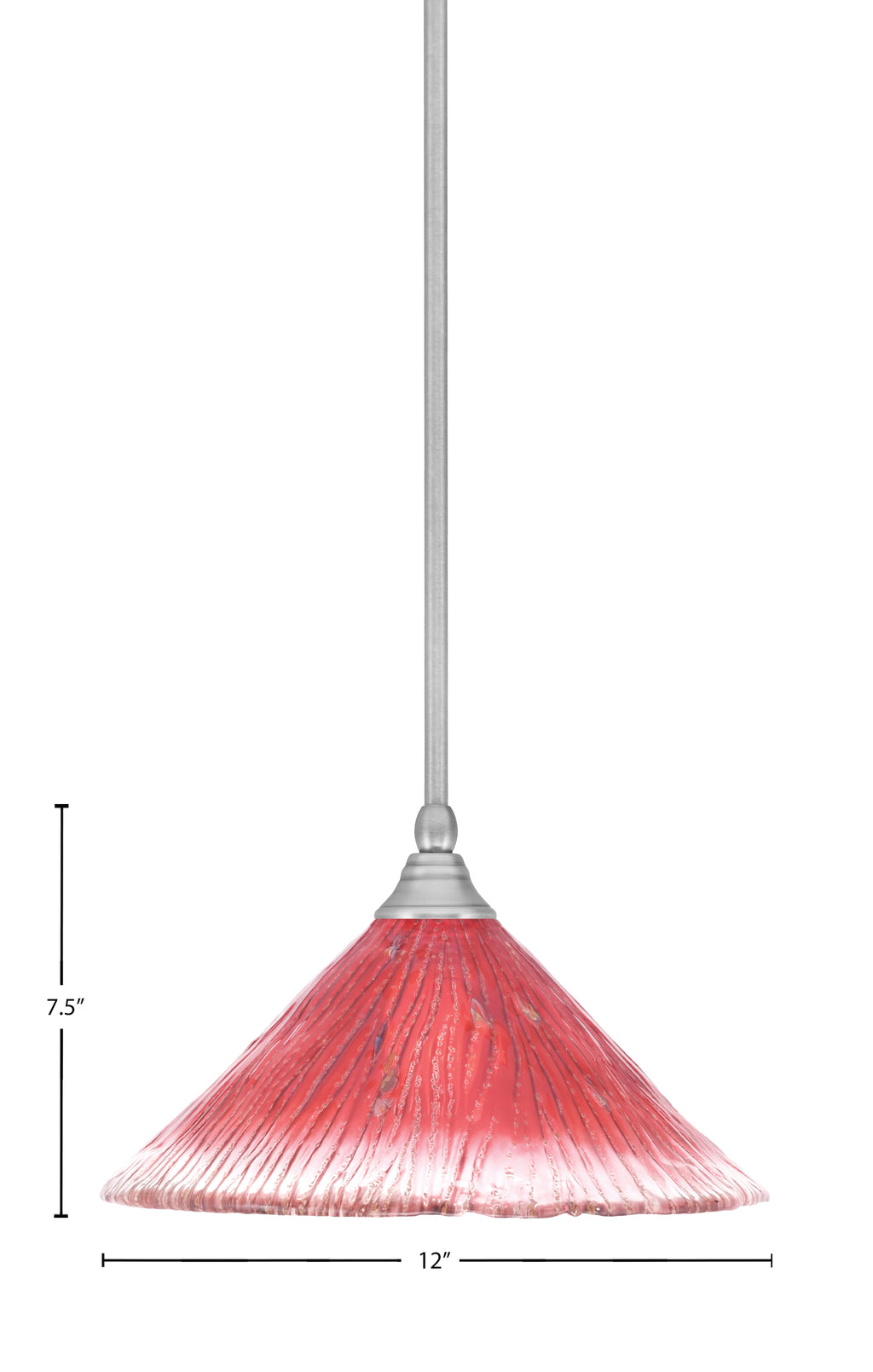 Any One Light Mini Pendant in Brushed Nickel with 12" Raspberry Crystal Shade