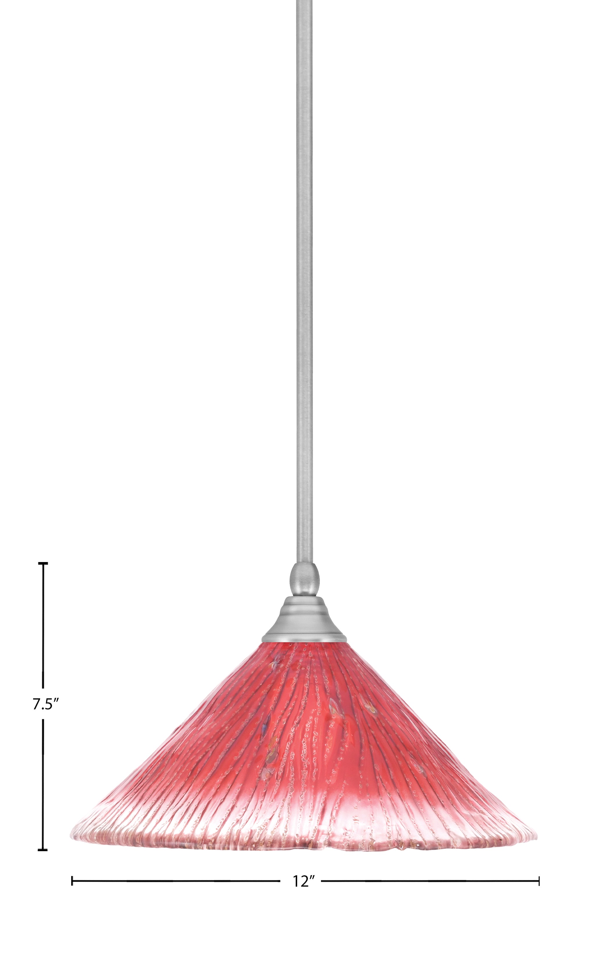Any One Light Mini Pendant in Brushed Nickel with 12" Raspberry Crystal Shade