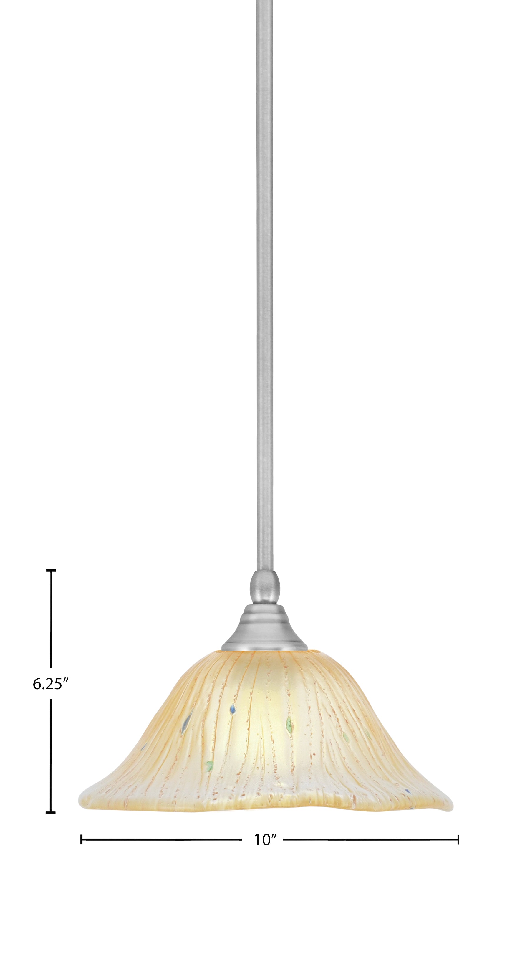 Any One Light Mini Pendant in Brushed Nickel with 10" Amber Crystal Shade