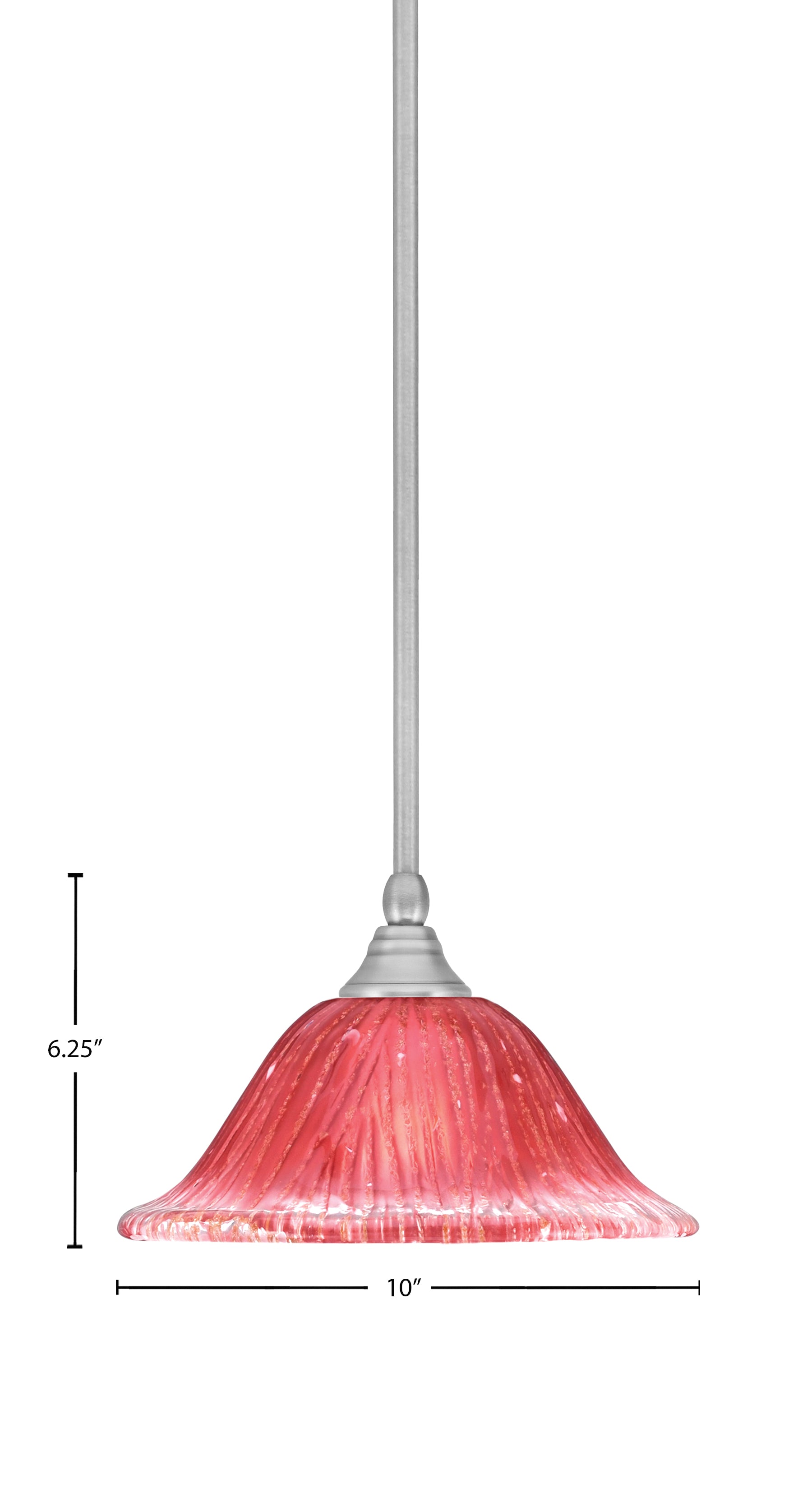 Any One Light Mini Pendant in Brushed Nickel with 10" Raspberry Crystal Shade