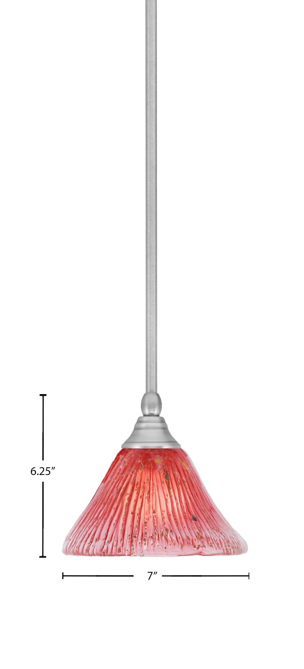 Any One Light Mini Pendant in Brushed Nickel with 7" Raspberry Crystal Shade