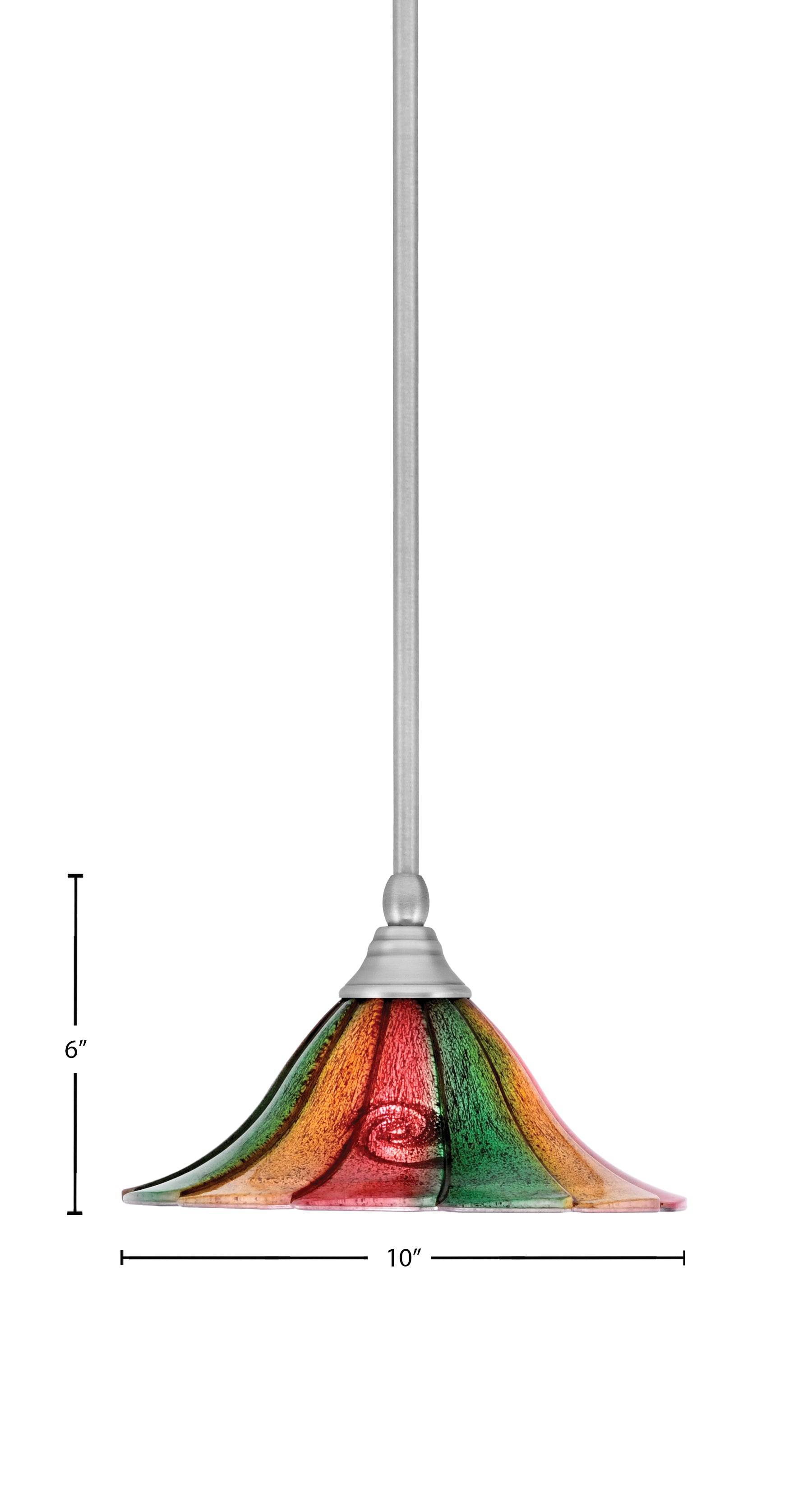 Any One Light Mini Pendant in Brushed Nickel with 10" Mardi Gras Shade