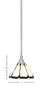 Any One Light Mini Pendant in Brushed Nickel with 7" Pearl & Black Flair Art Glass Shade