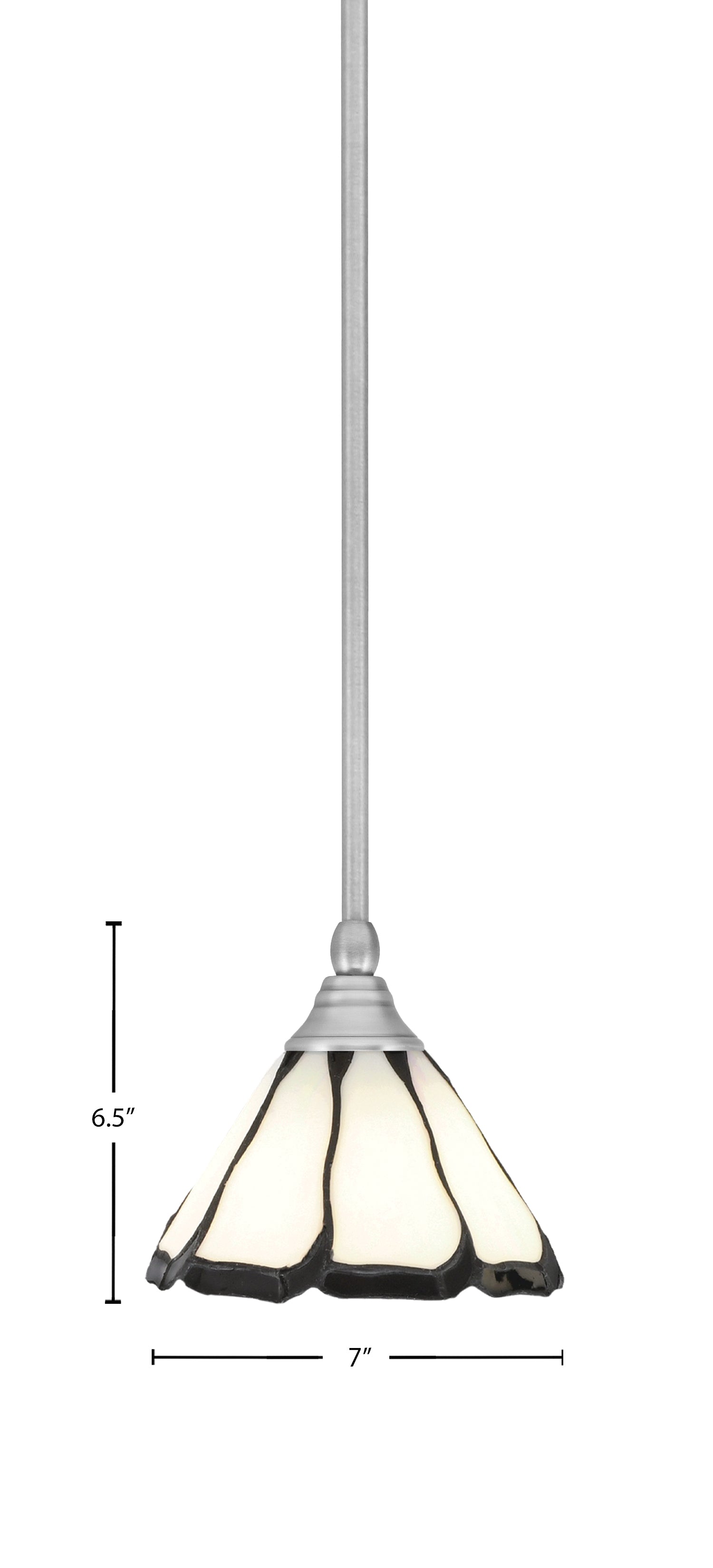 Any One Light Mini Pendant in Brushed Nickel with 7" Pearl & Black Flair Art Glass Shade