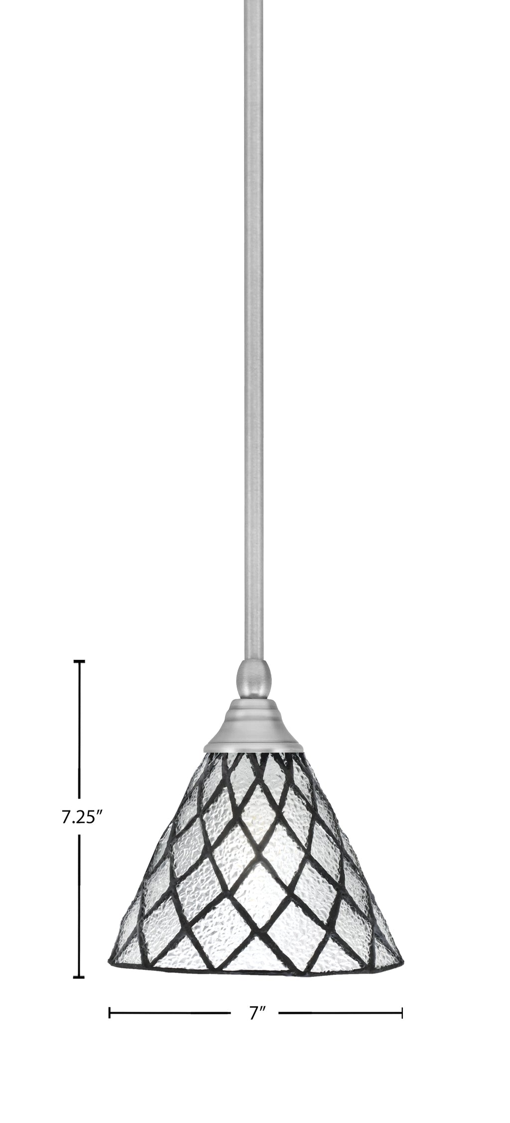 Any One Light Mini Pendant in Brushed Nickel with 7" Diamond Ice Art Glass Shade