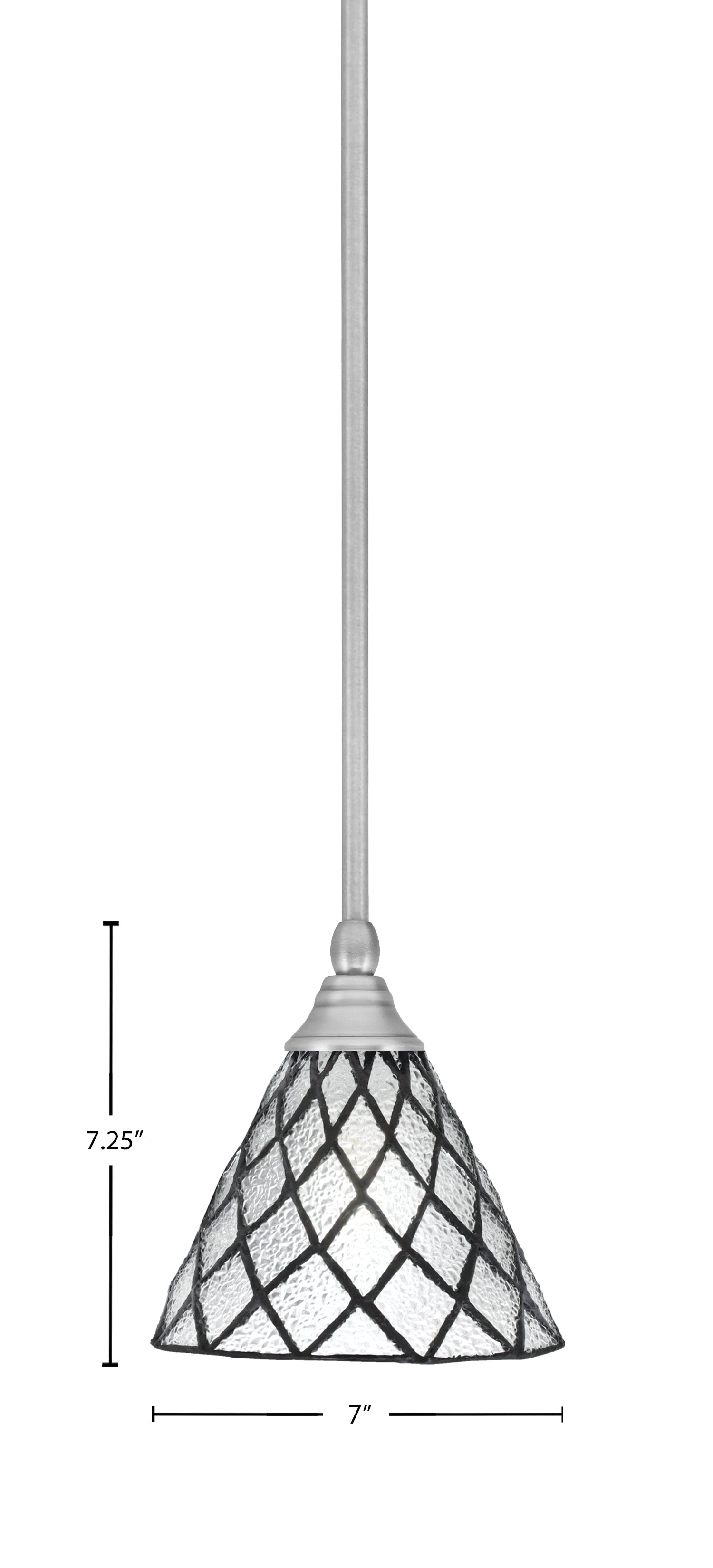 Any One Light Mini Pendant in Brushed Nickel with 7" Diamond Ice Art Glass Shade