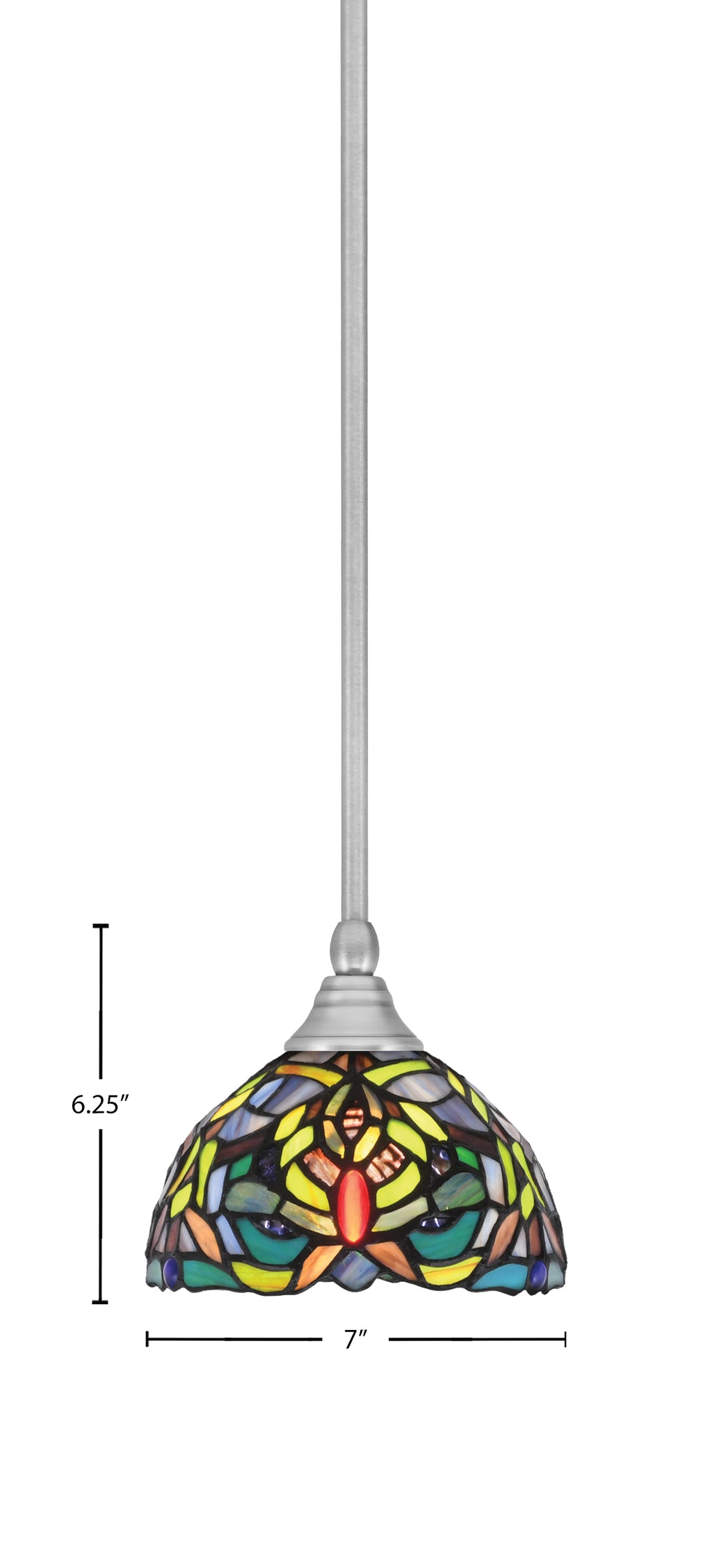 Any One Light Mini Pendant in Brushed Nickel with 7" Kaleidoscope Art Glass Shade
