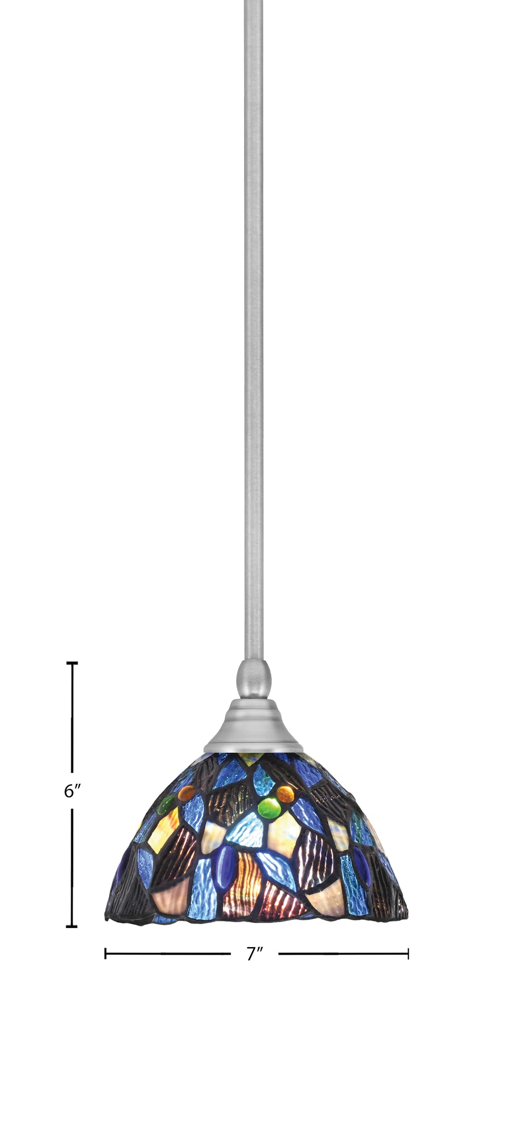 Any One Light Mini Pendant in Brushed Nickel with 7" Blue Mosaic Art Glass Shade