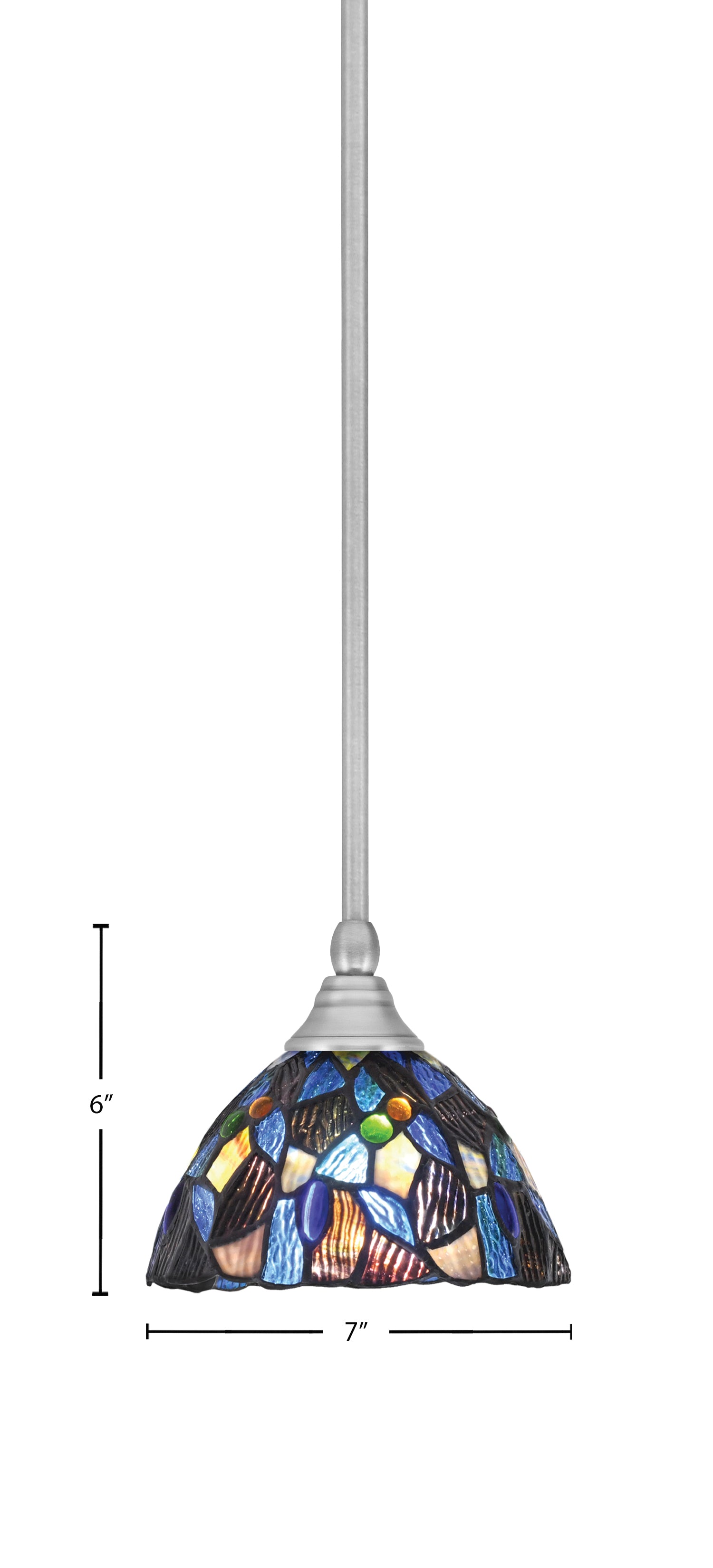 Any One Light Mini Pendant in Brushed Nickel with 7" Blue Mosaic Art Glass Shade