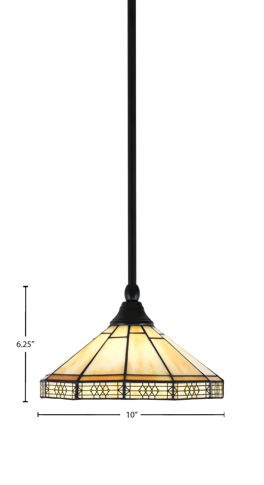 Any One Light Mini Pendant in Matte Black with 10" Mission Art Glass Shade