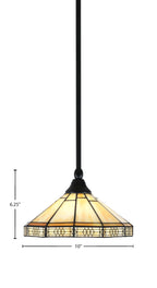 Any One Light Mini Pendant in Matte Black with 10" Mission Art Glass Shade