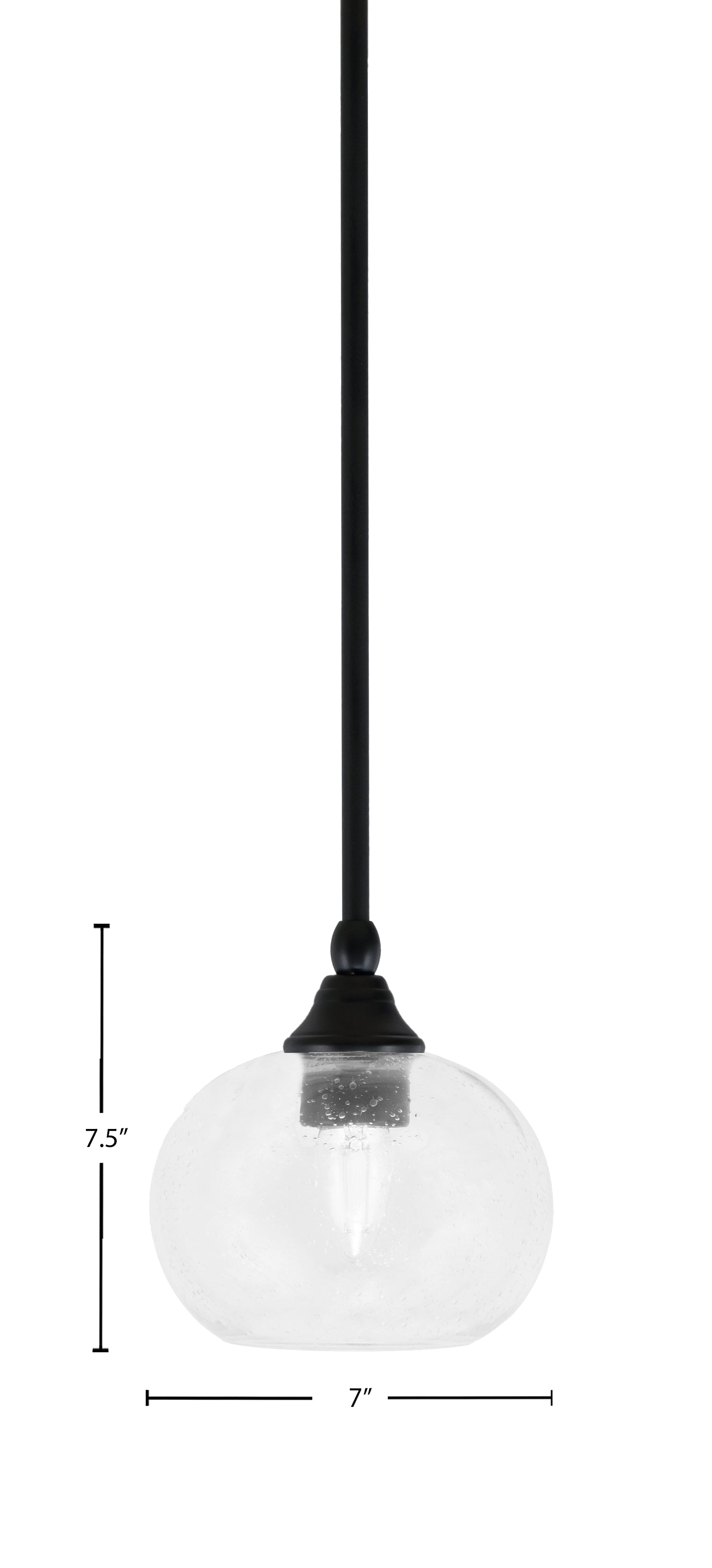 Stem One Light Mini Pendant in Matte Black with 7" Clear Bubble Shade