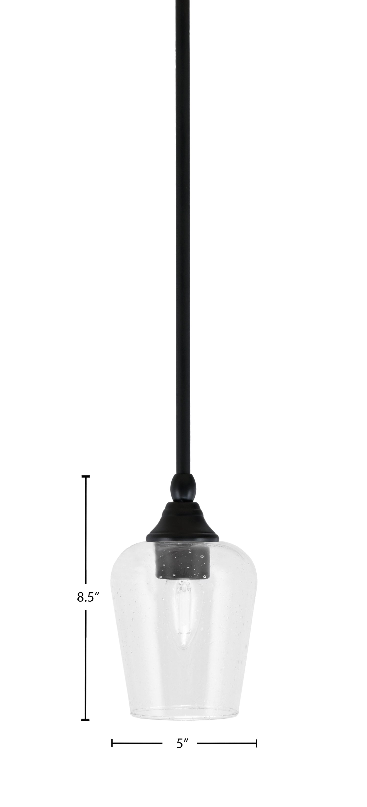 Stem One Light Mini Pendant in Matte Black with 5" Clear Bubble Shade