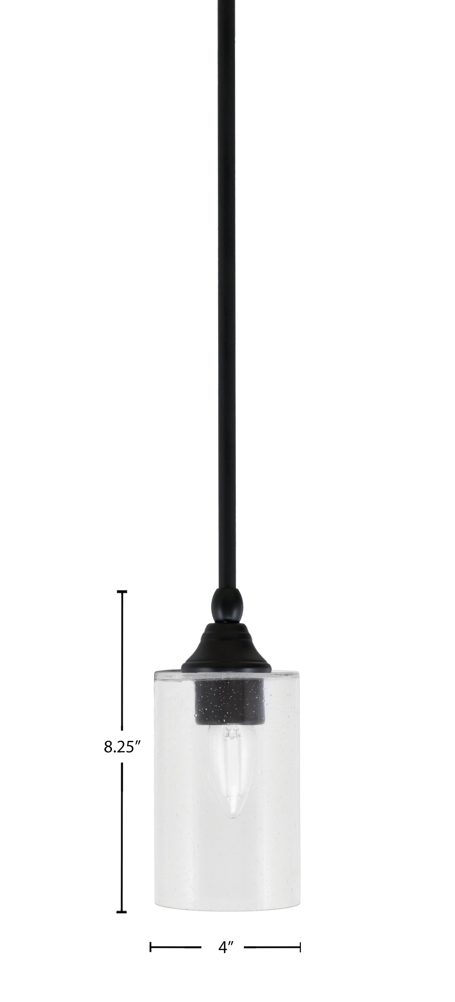 Stem One Light Mini Pendant in Matte Black with 4" Clear Bubble Shade