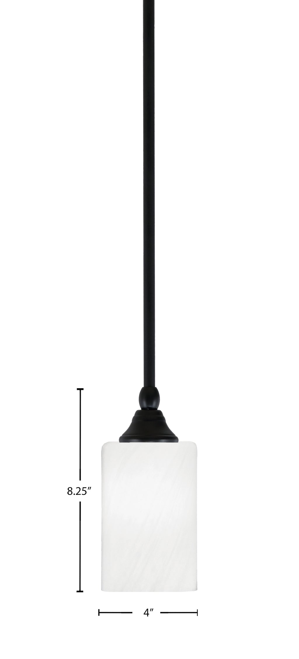 Stem One Light Mini Pendant in Matte Black with 4" White Marble Shade