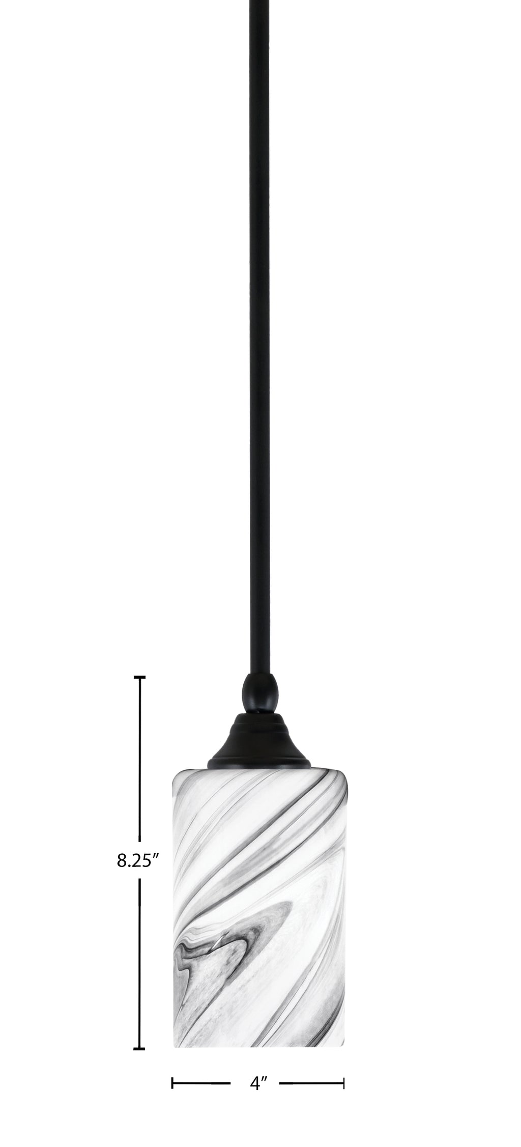Stem One Light Mini Pendant in Matte Black with 4" Onyx Swirl Shade