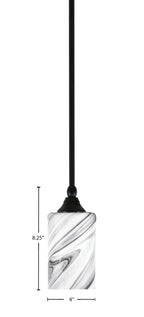 Stem One Light Mini Pendant in Matte Black with 4" Onyx Swirl Shade