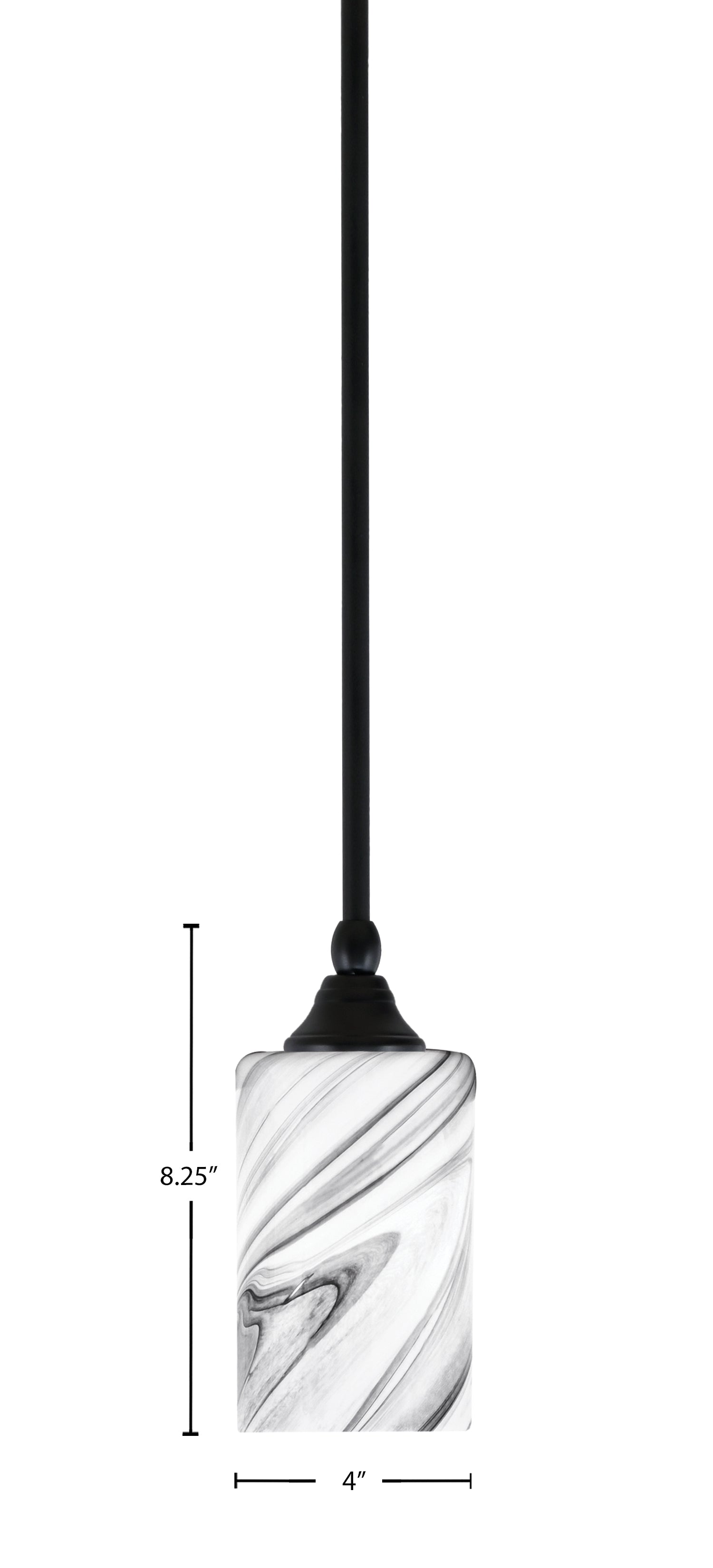 Stem One Light Mini Pendant in Matte Black with 4" Onyx Swirl Shade