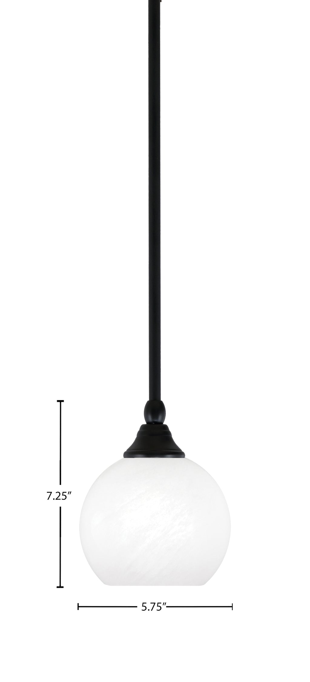 Stem One Light Mini Pendant in Matte Black with 5.75" White Marble Shade