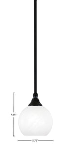 Stem One Light Mini Pendant in Matte Black with 5.75" White Marble Shade