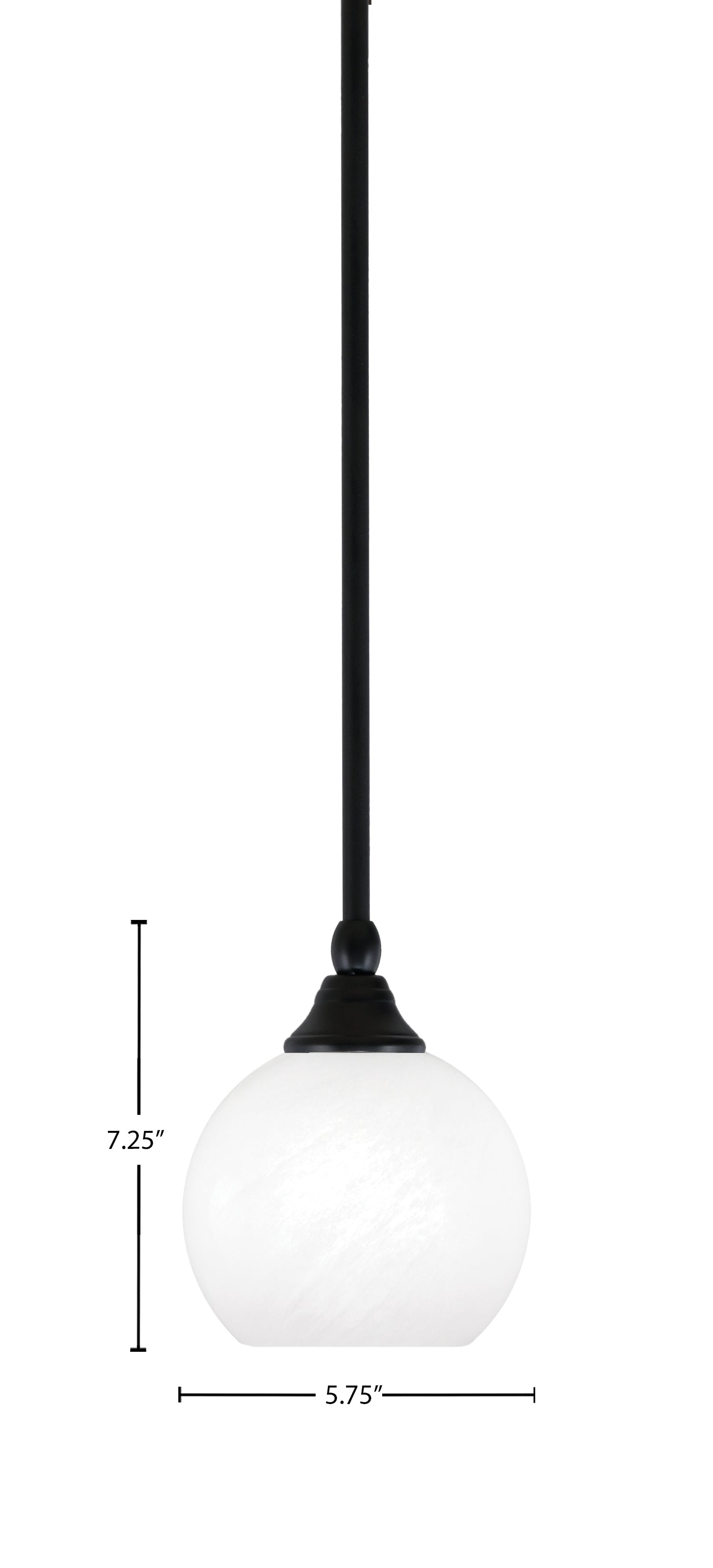 Stem One Light Mini Pendant in Matte Black with 5.75" White Marble Shade