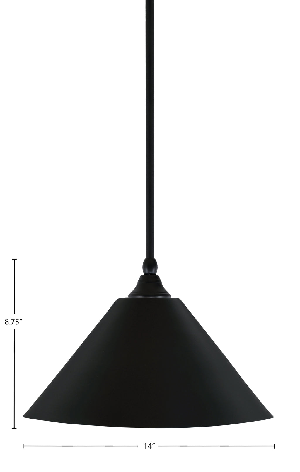 Any One Light Mini Pendant in Matte Black with 14" Matte Black Cone Metal Shade Shade