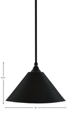 Any One Light Mini Pendant in Matte Black with 14" Matte Black Cone Metal Shade Shade