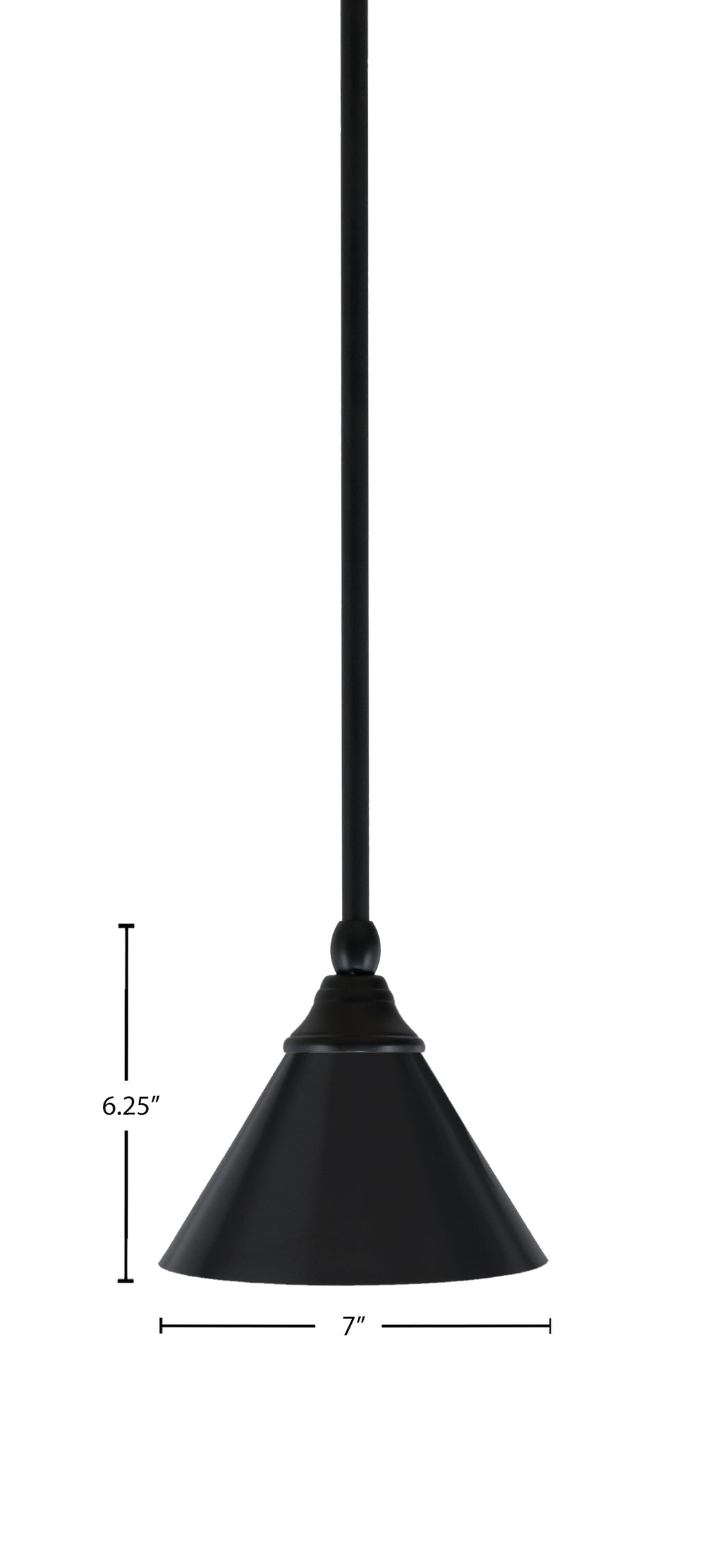 Any One Light Mini Pendant in Matte Black with 7'' Brushed Nickel Cone Metal Shade Shade