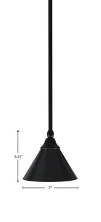 Any One Light Mini Pendant in Matte Black with 7'' Brushed Nickel Cone Metal Shade Shade