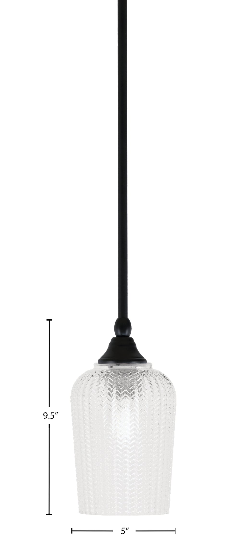 Stem One Light Mini Pendant in Matte Black with 5" Clear Textured Shade
