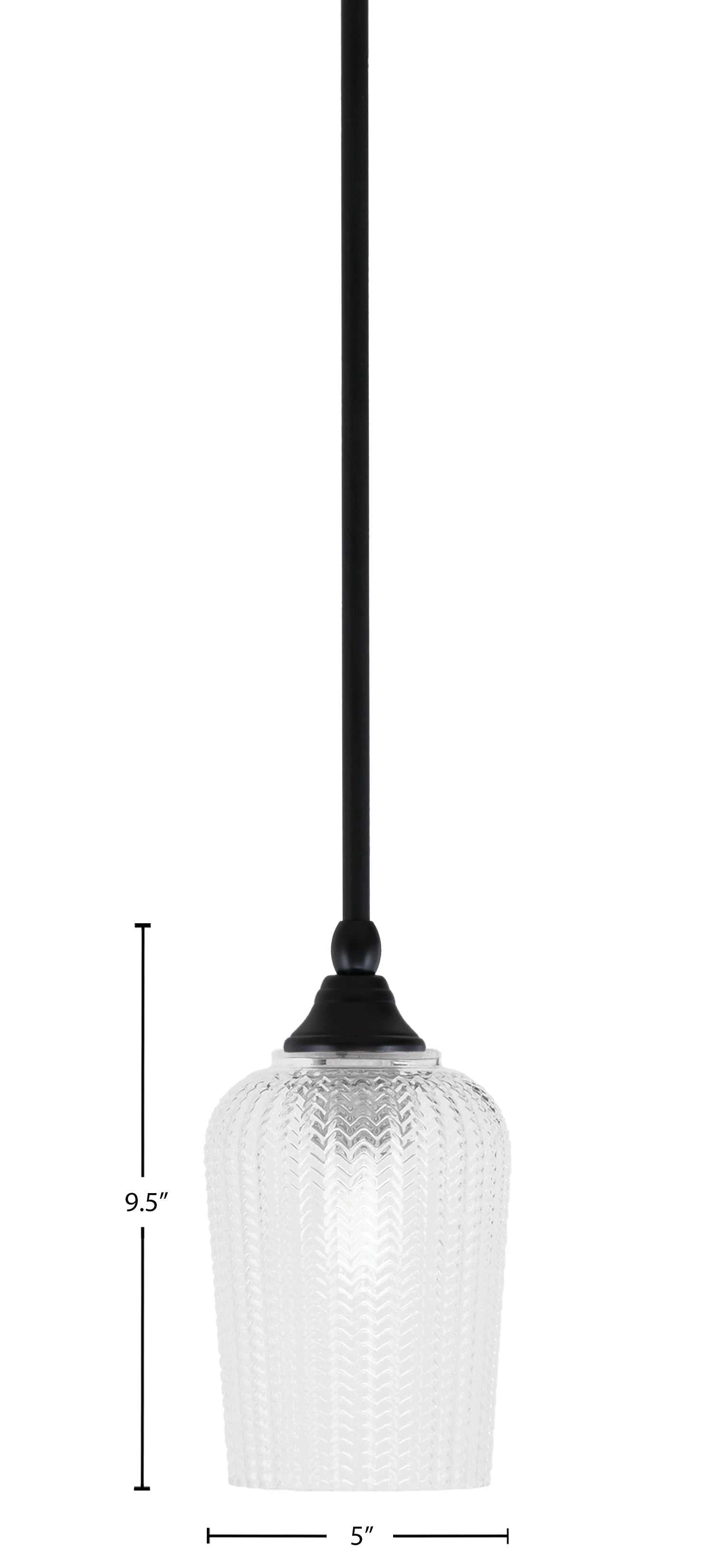 Stem One Light Mini Pendant in Matte Black with 5" Clear Textured Shade