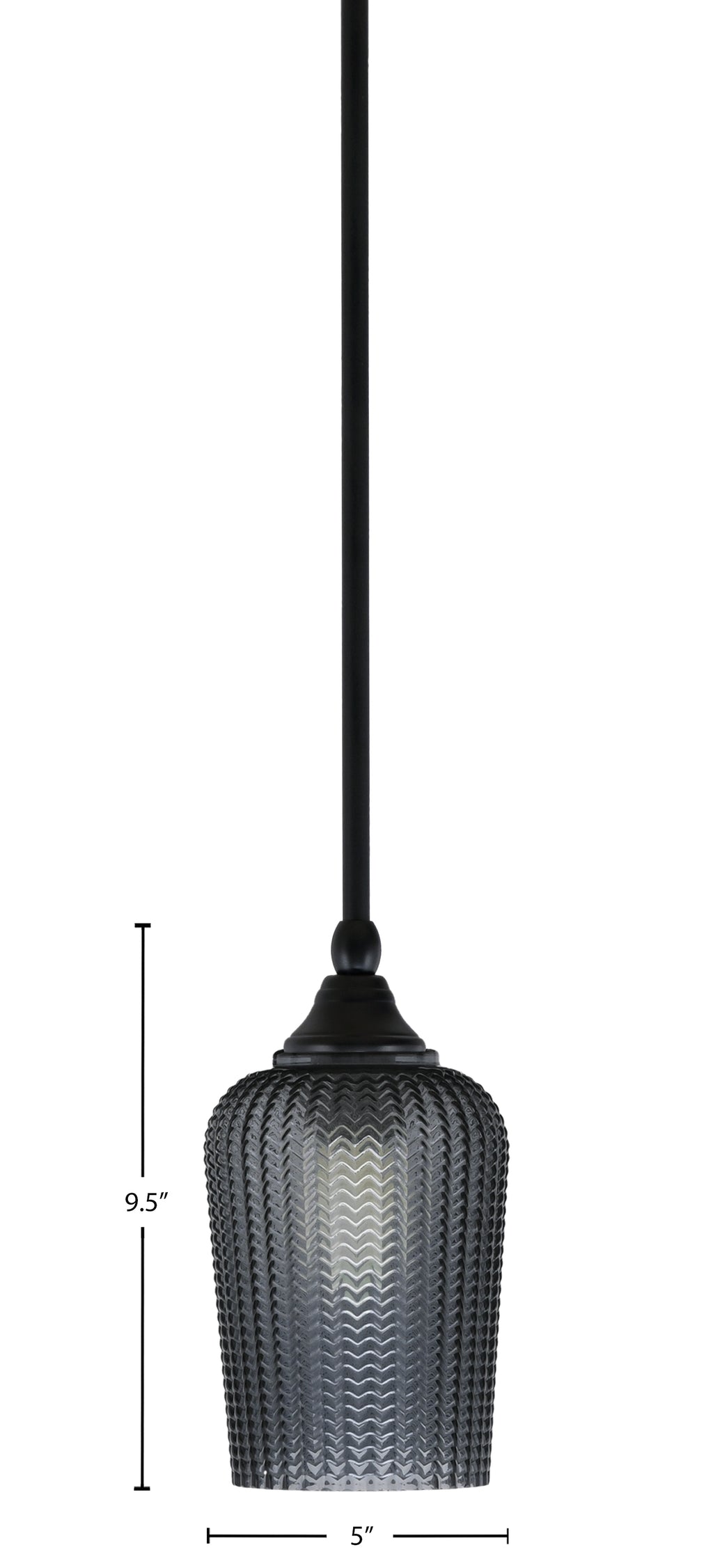 Stem One Light Mini Pendant in Matte Black with 5" Smoke Textured Shade