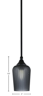 Stem One Light Mini Pendant in Matte Black with 5" Smoke Textured Shade