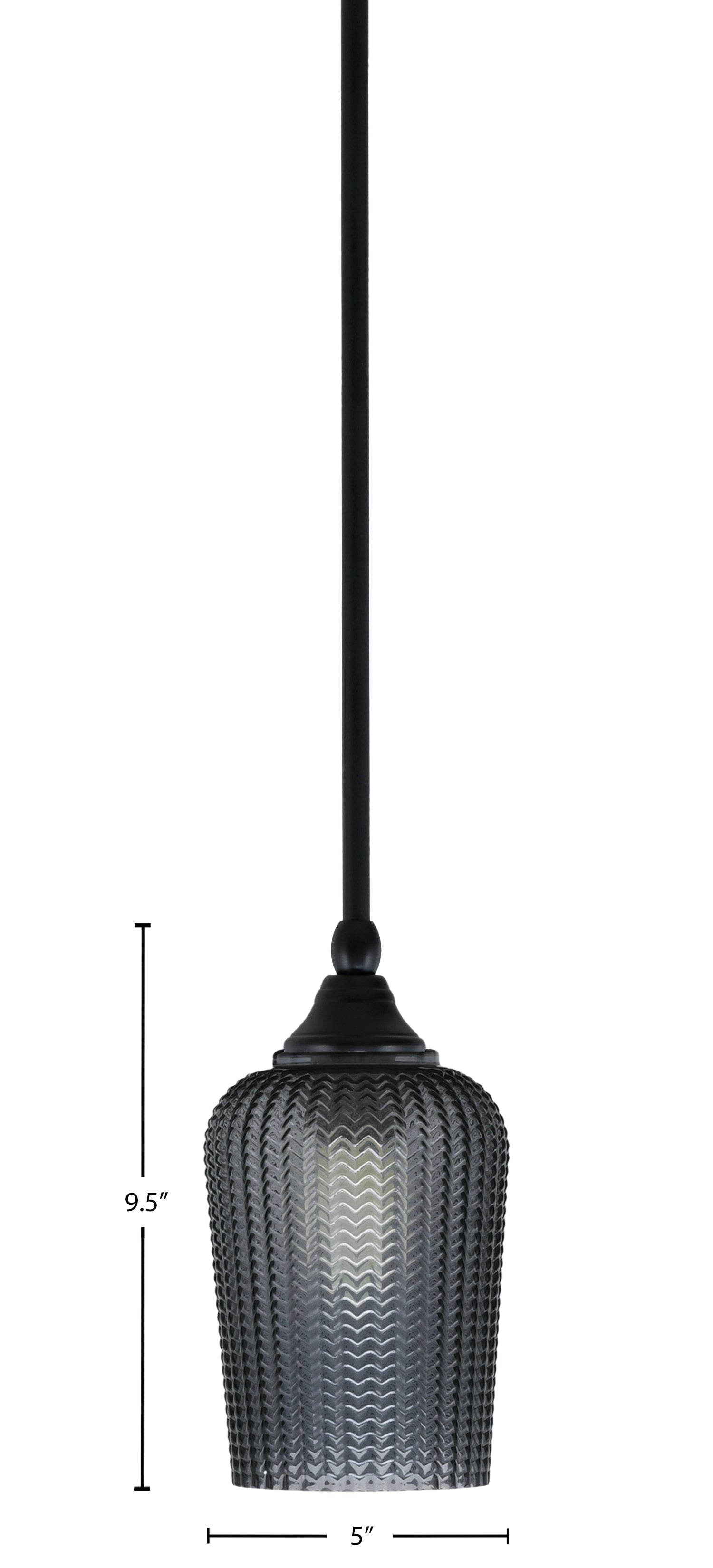 Stem One Light Mini Pendant in Matte Black with 5" Smoke Textured Shade