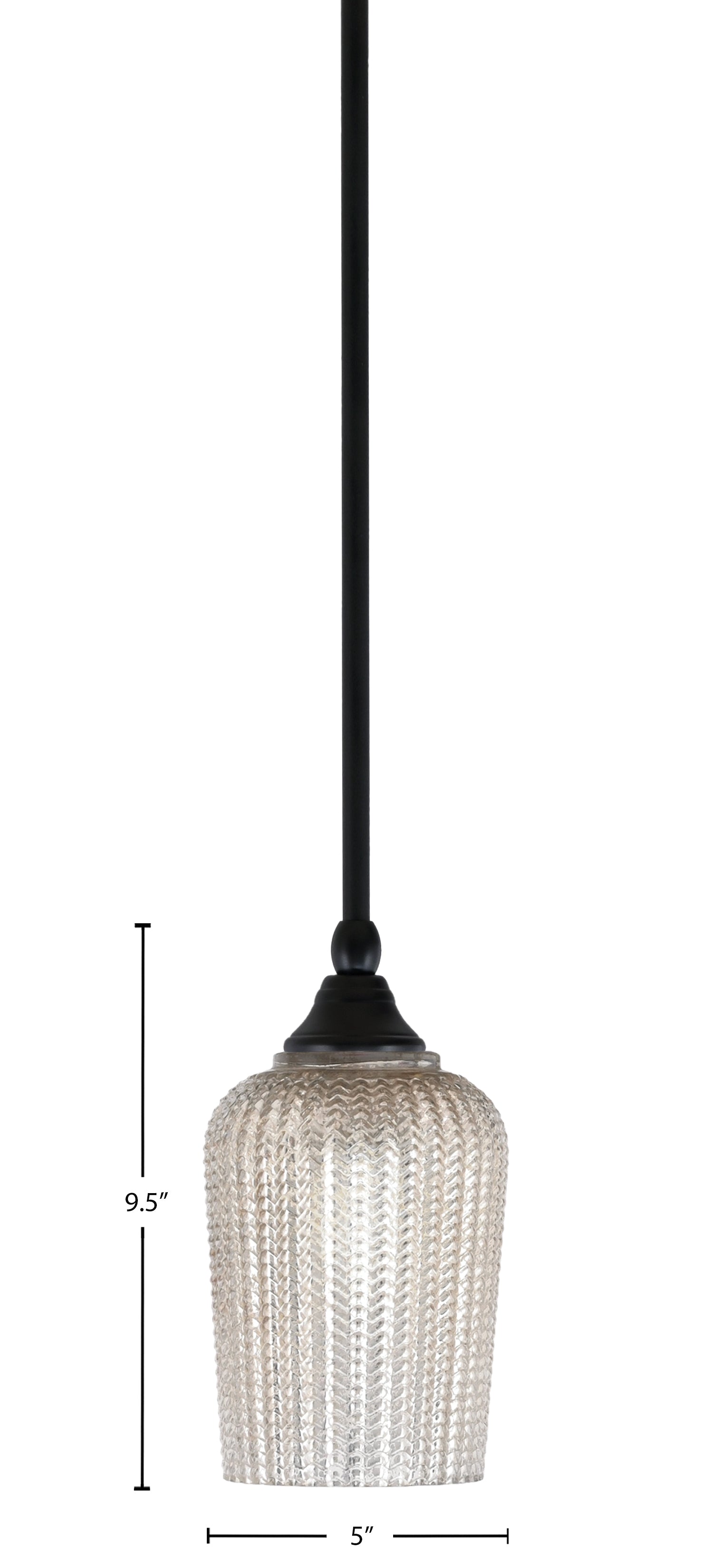 Stem One Light Mini Pendant in Matte Black with 5" Silver Textured Shade